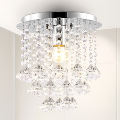 Malia 9.88" 1-Light Traditional Transitional Iron LED Semi Flush Mount, Chrome/Clear by JONATHAN Y