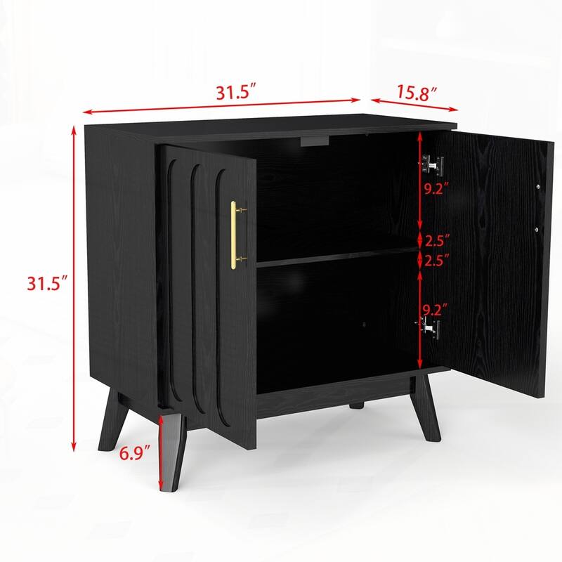 Fluted Sideboard Cabinet with Adjustable Shelves and Solid Wood Leg