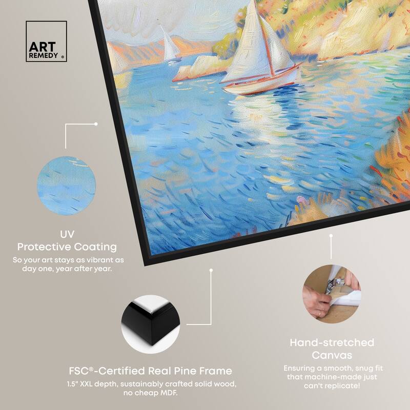 Art Remedy Sail Off In The Morning Framed Impressionism 1 Piece Canvas Wall Art /Monet And Van Gogh Inspired Art