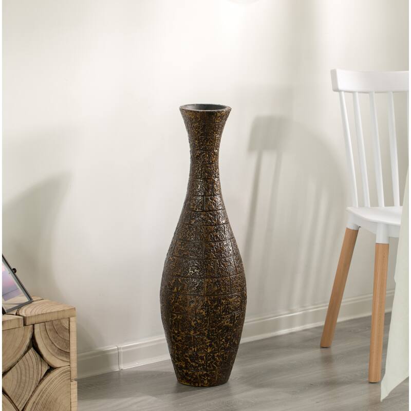 Modern Decorative Brown Textured Design Floor Flower Vase, for Living Room, Entryway or Dining Room, 31 inch