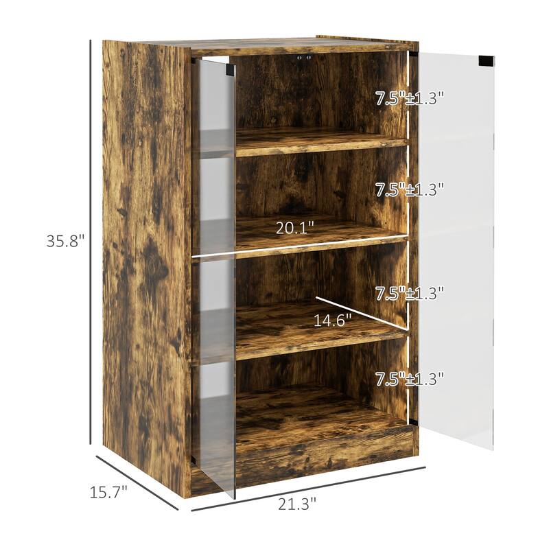 HOMCOM Media Cabinet, 4-Tier Stereo Cabinet, Modern Audio Video Media Stand with Adjustable Shelves, Tempered Glass Doors