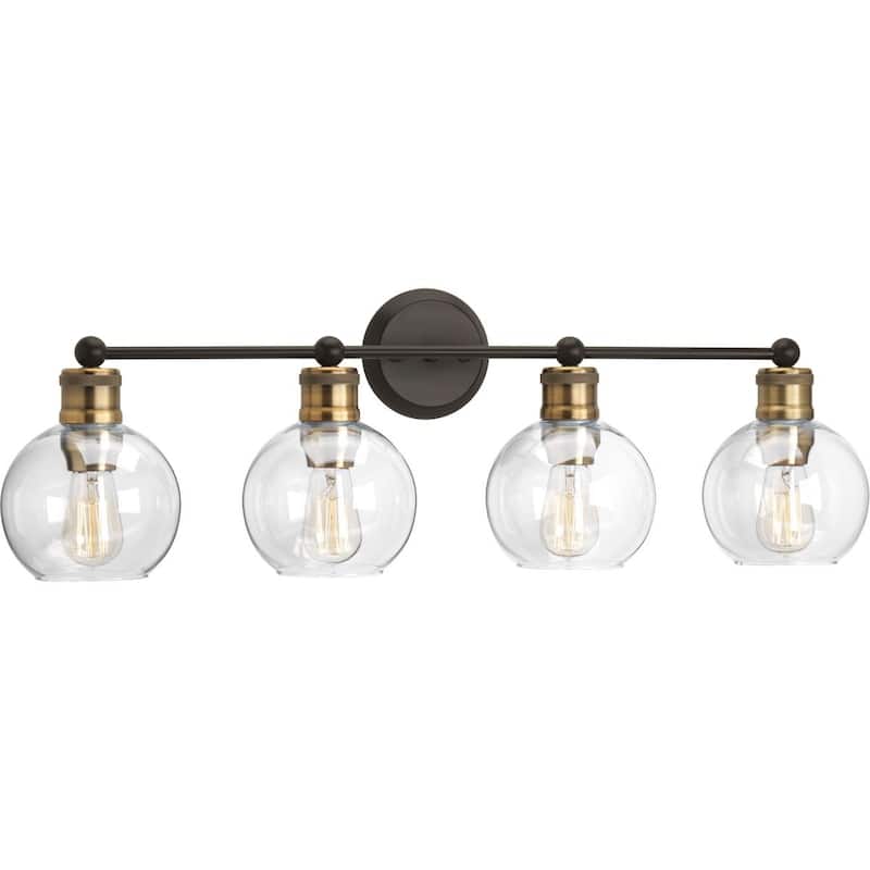 Hansford Collection 4-Light Antique Bronze Clear Glass Coastal Bath Vanity Light