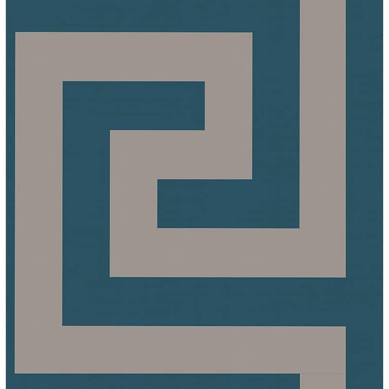 Seabrook Designs Vogue Greek Key Unpasted Wallpaper - 27 in. W x 27 ft. L - Metallic Silver and Blue