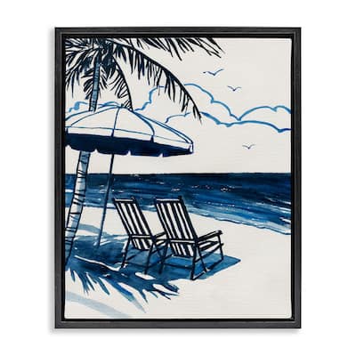 Stupell Blue Toned Tropical Beach Scene Framed Floater Canvas Wall Art Design By Carol Robinson