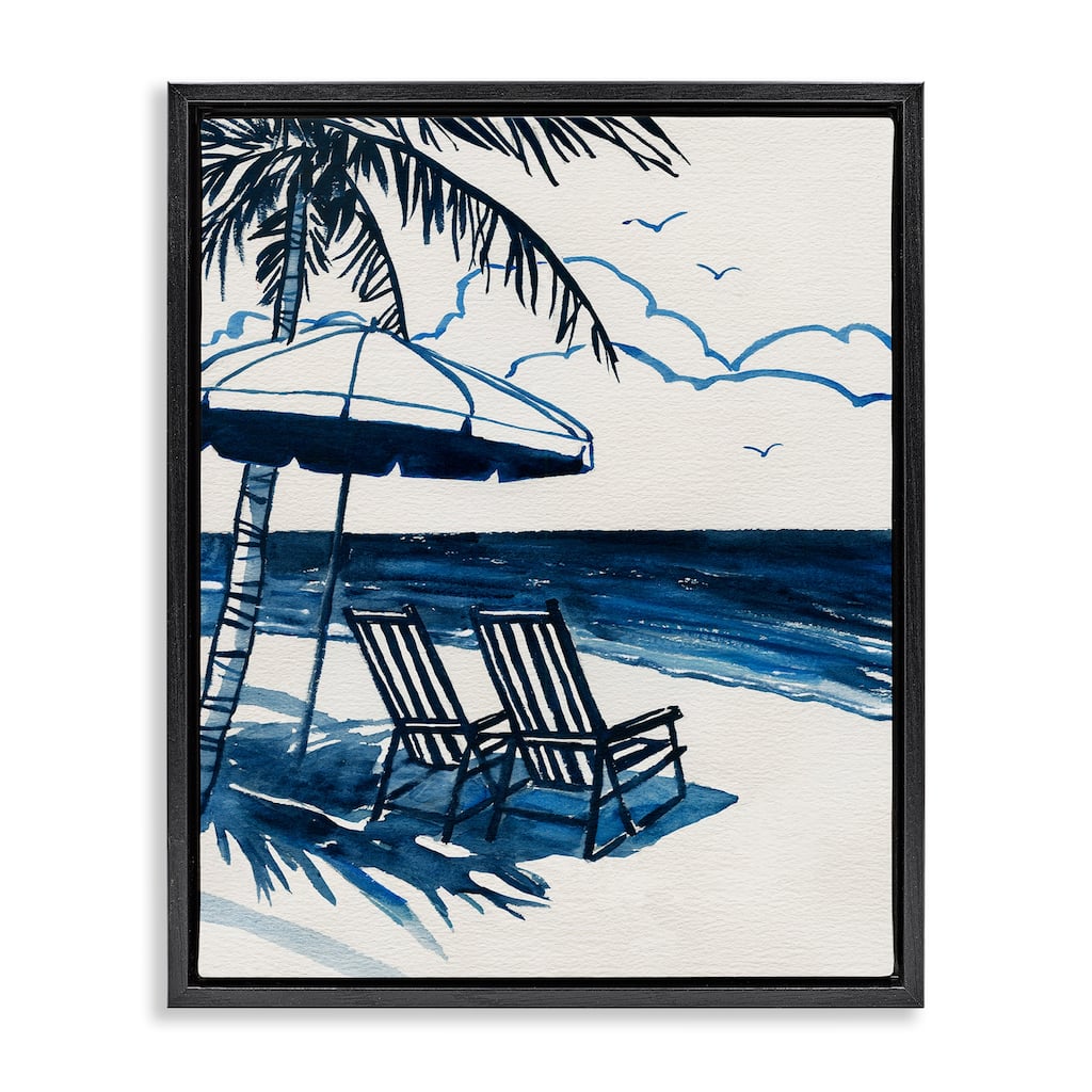 Stupell Blue Toned Tropical Beach Scene Framed Floater Canvas Wall Art Design By Carol Robinson