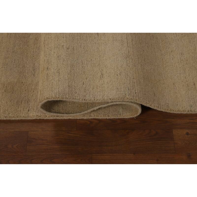 Modern Gabbeh Oriental Area Rug Handmade Beige Solid Wool Carpet - 6'5"x 9'8"