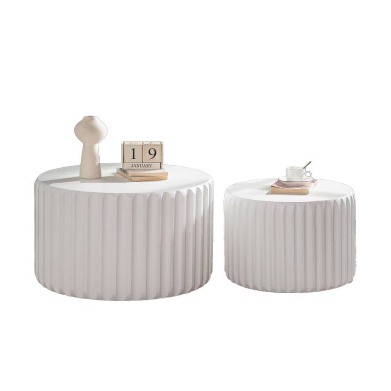 White Scalloped Round Coffee Table Set: Nesting Design