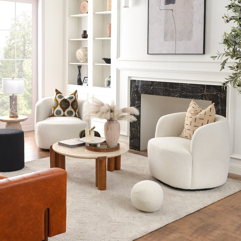 KINWELL 34" Wide Boucle Upholstered Sherpa Swivel Armchair (Set of 2)