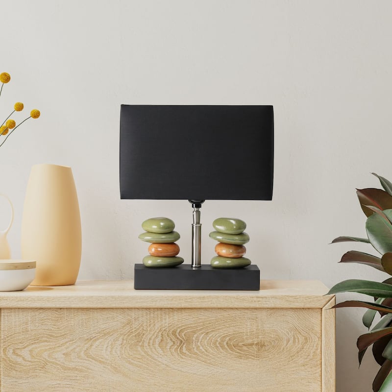 Tranquil Stone Ceramic Table Lamp with Rectangular Shade - 14" - Black