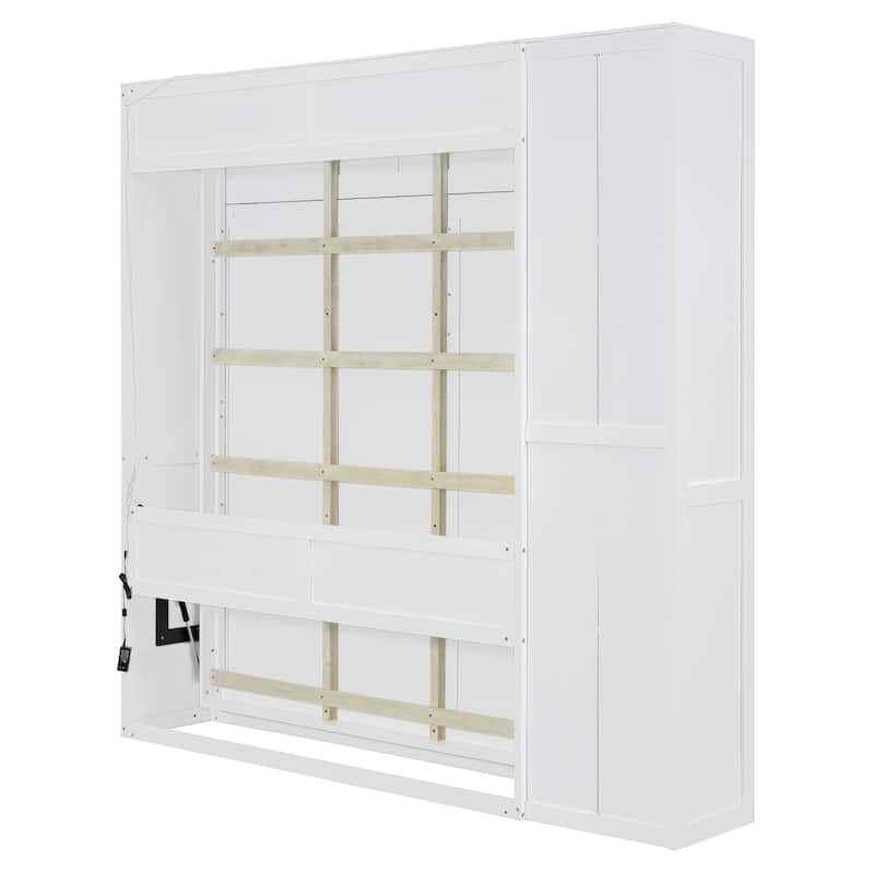 Queen Size Murphy Bed Wall Bed with Shelves,Wardrobe and LED Lights