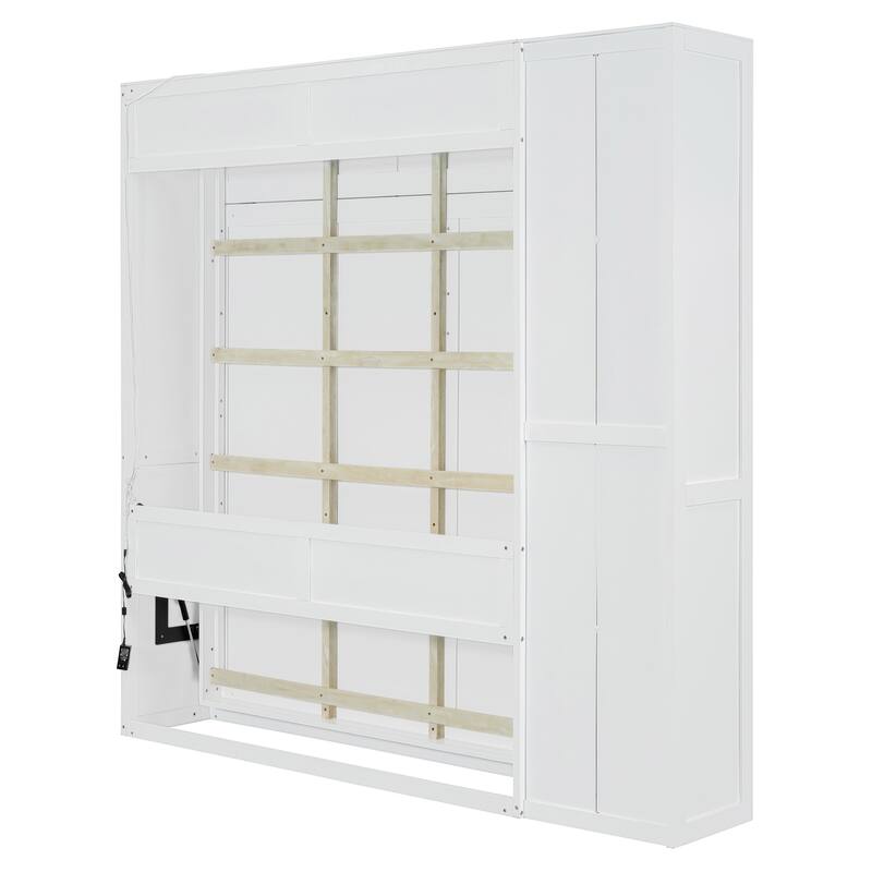 Queen Smart Murphy Bed with Wardrobe & LED Lighting, Space-Saving Wall System