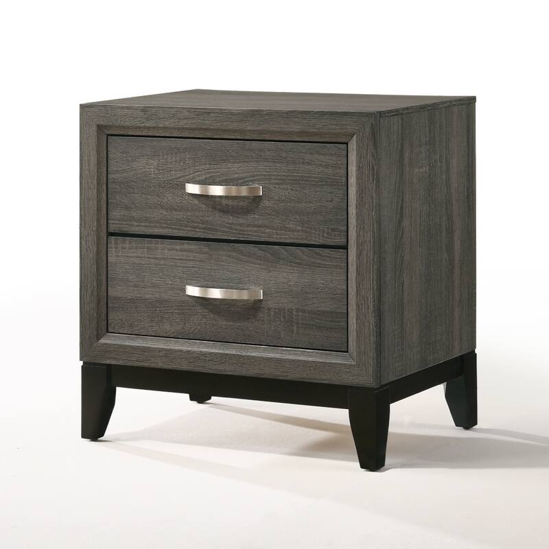 Weathered Gray Finish Nightstand with 2 Spacious Drawers and Metal Glides - Gray
