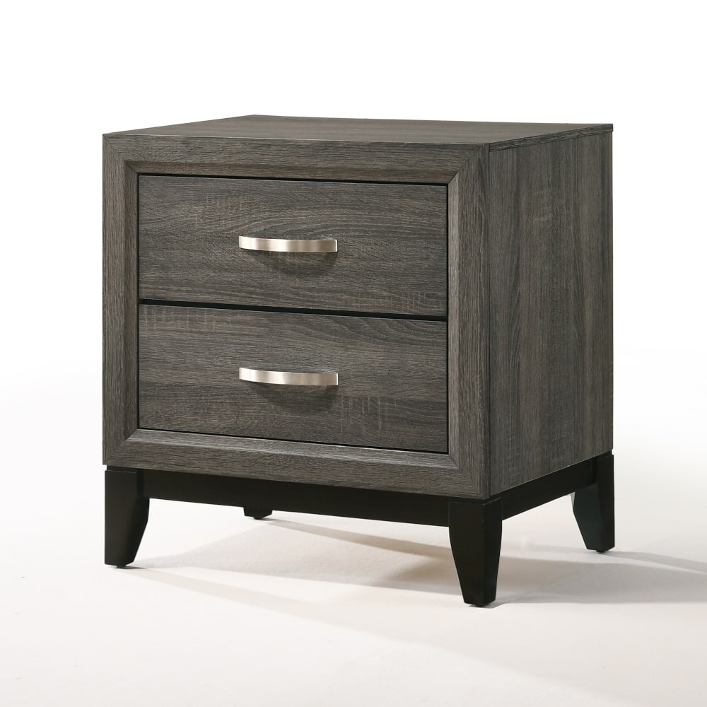 Weathered Gray Finish Nightstand with 2 Spacious Drawers and Metal Glides