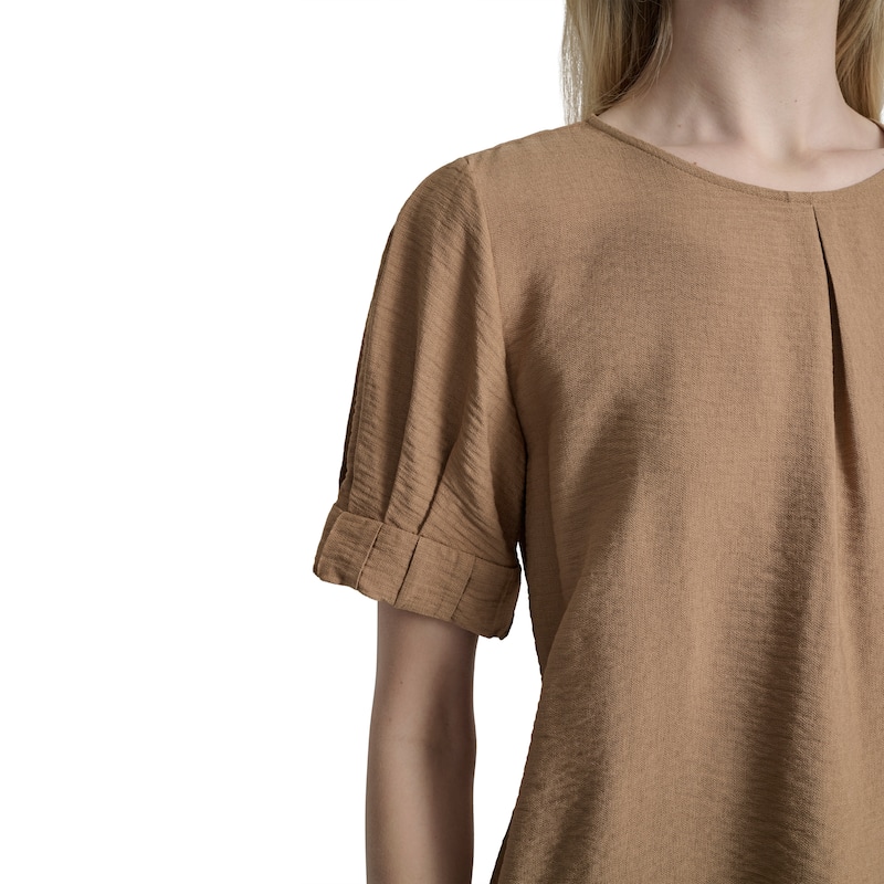 DKNY Roll-Sleeve Crinkle Crewneck Top