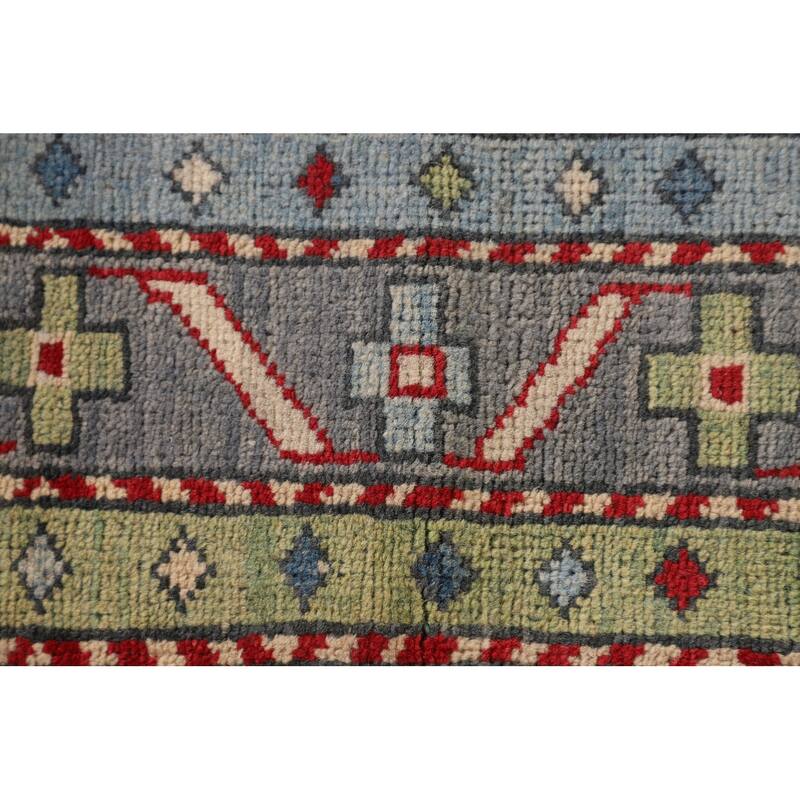 Gray Geometric Kazak Oriental Accent Rug Hand-Knotted Wool Carpet - 3'4"x 5'0"