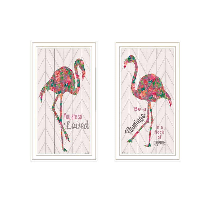 Trendy Decor 4U "Flamingo's - A matrix colors!" Printed Framed Wall Art by Cindy Jacobs - Multi - 12 x 21
