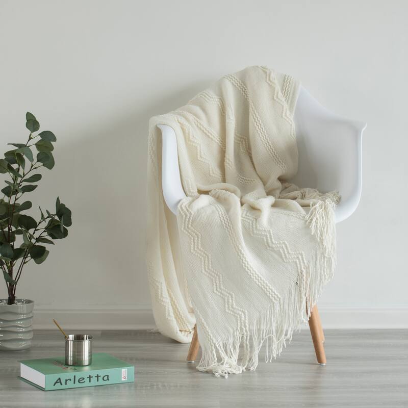 Decorative Throw Blanket - 50x60in Soft Knit with Delightful Fringe Edges for a Sophisticated and Cozy Touch to Your Home