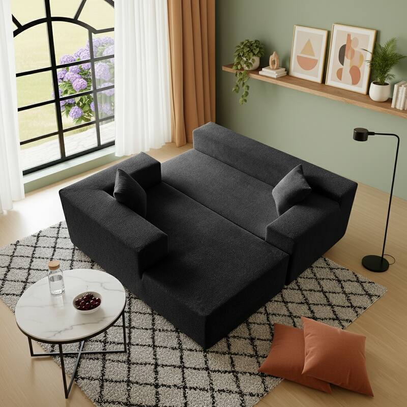103.54" L-Shaped Modern High-Density Sponge Velvet Modular Sectional Sofa with Chaise & Pillows