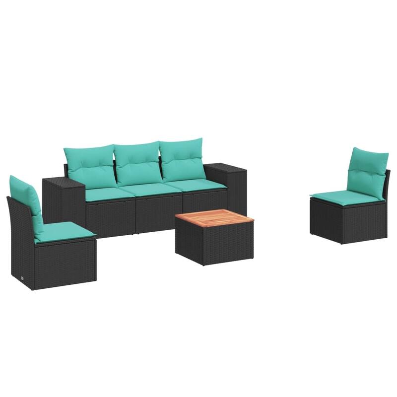 vidaXL 6 Piece Patio Sofa Set with Cushions Black Poly Rattan - 21.7 x 24.4 x 27.2