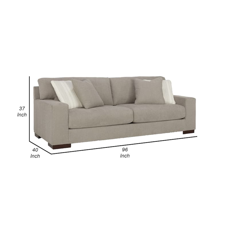 Magg 96 Inch Sofa, 4 Ivory Throw Pillows, Soft Flax Beige Polyester
