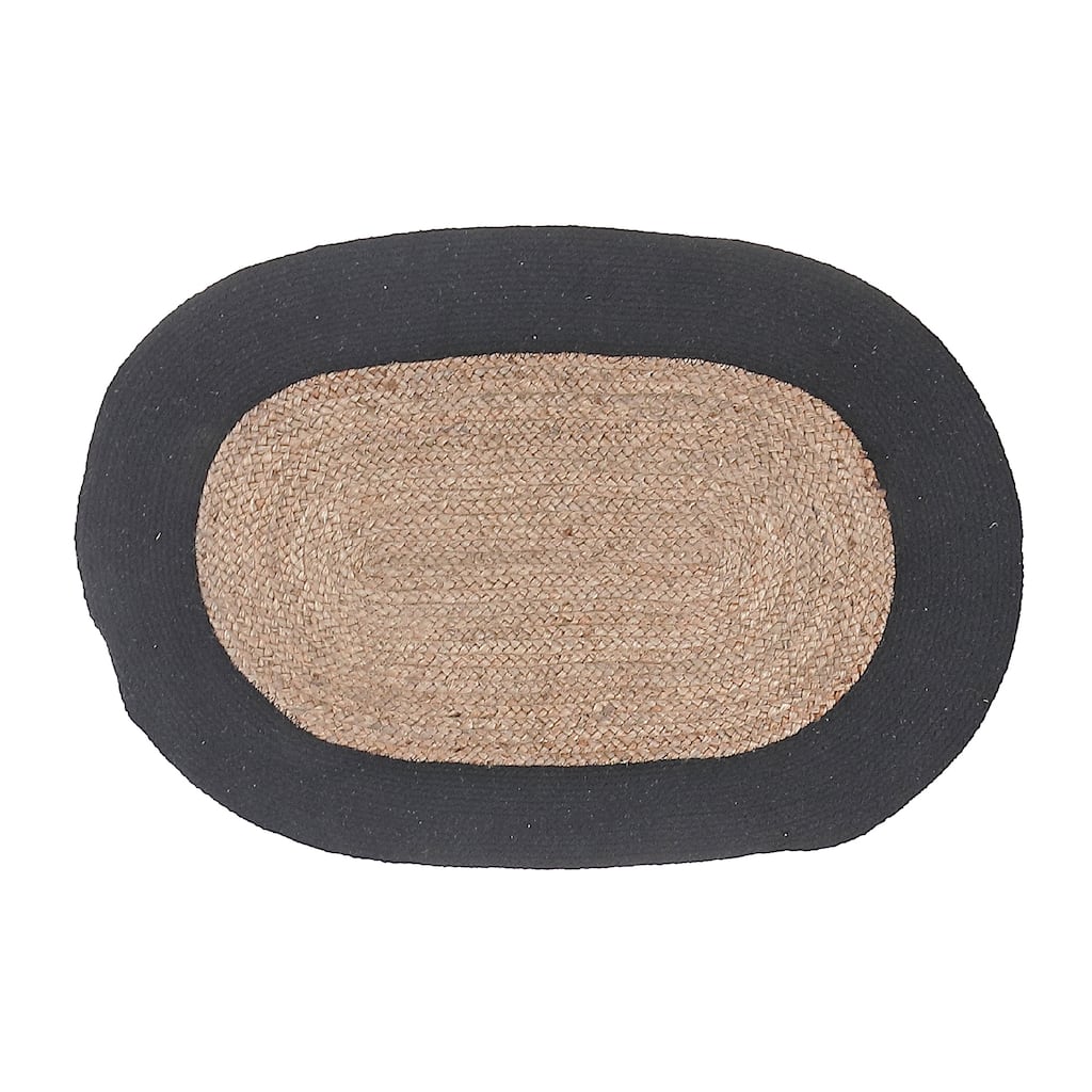 IH Casa Decor Oval Braided Jute Mat With Black Cotton Border 24 X 36