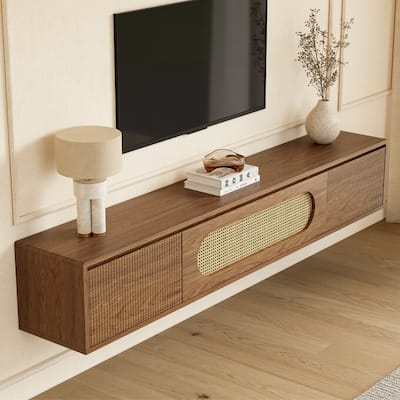 70.86'' Wooden Floating TV Stand, Wall-Mounted Entertainment Center