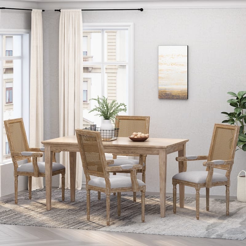 Maria Wood and Cane Upholstered Dining Chair by Christopher Knight Home - 23.75" L x 23.75" W x 39.75" H - Set of 4 - Light Gray + Natural