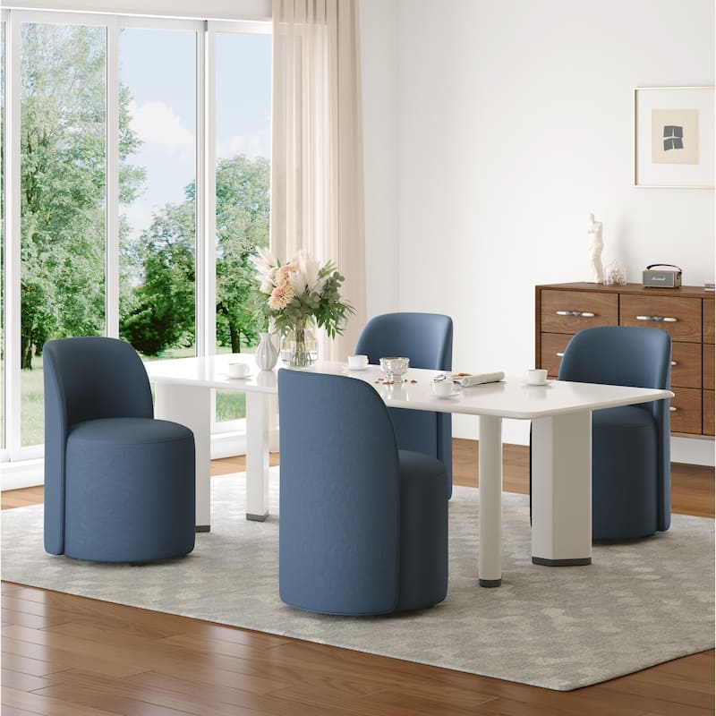 Modern Linen Upholstery Dining Chair Barrel Chair - LINEN - NAVY 4SET