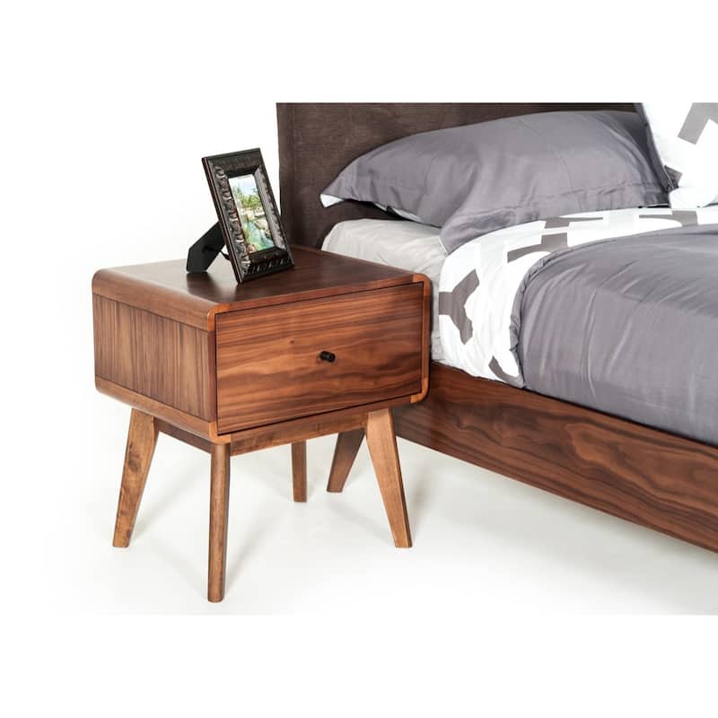 Modern Walnut Nightstand with Drawer Rubberwood Frame and Soft-Close Glide Bedroom Side Table