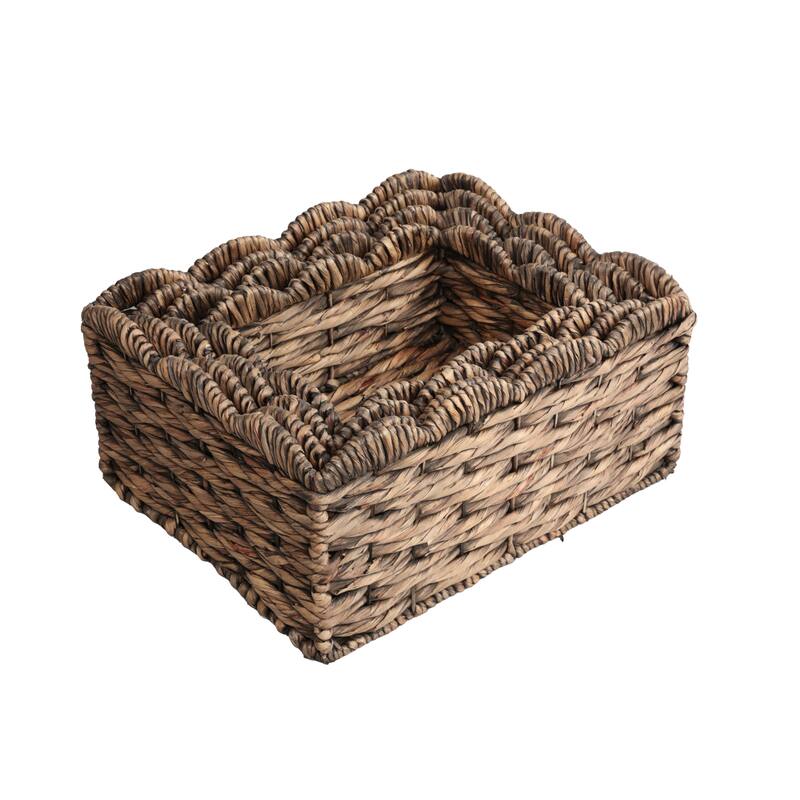 Coral Handwoven Water Hyancinth Scalloped Edge Nesting Storage Baskets (Set of 4)