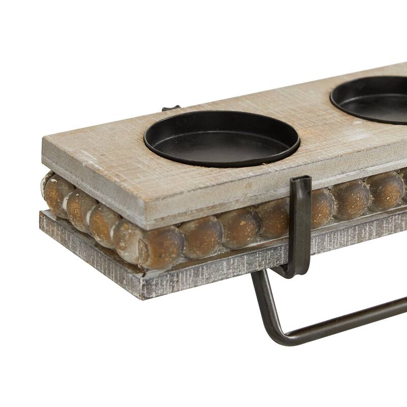 Brown Wooden Beaded Pillar 5 Plate Candelabra