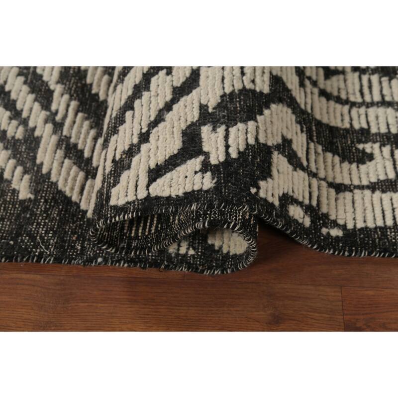 Black & Ivory Moroccan Abstract Rug Hand-Knotted Wool Carpet - 5'11"x 9'2"