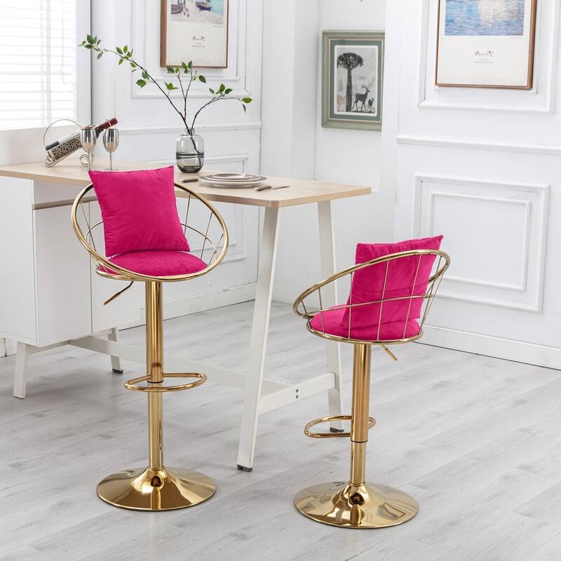 velvet bar chair, pure gold plated, 360 degree rotation, adjustable height,Suitable for dinning room and barset of 2