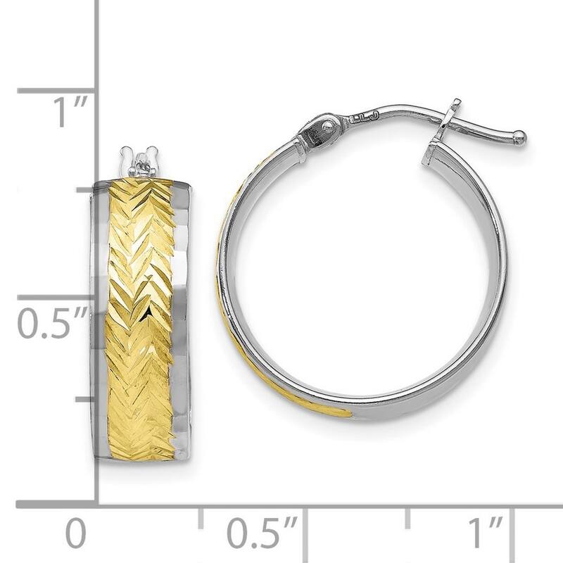 Curata 10k White Gold 18x3mm Yellow Rhodium Chevron Diamond Cut Hoop Earrings