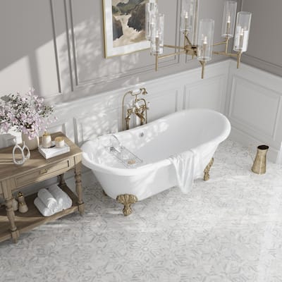 Serena 9x10 White Gray Calacatta Gold, Thassos Mosaic Tumbling cube Wall Tile (3.28 sq ft/case) - 5 Pack