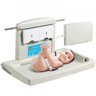 Gray HDPE Foldable Wall Baby Changing Table with Safety Belt & Rods - 33.86 x 22.24 x 19.69 inch