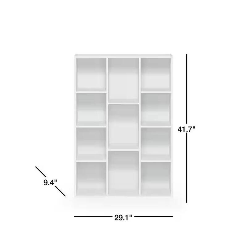 Modern 42-Inch Bookcase with Open Shelves in White Wood Finish