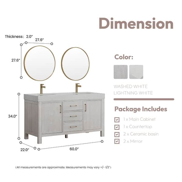 dimension image slide 4 of 7, Leon 60 in. Double Bathroom Vanity with Composite Stone Top