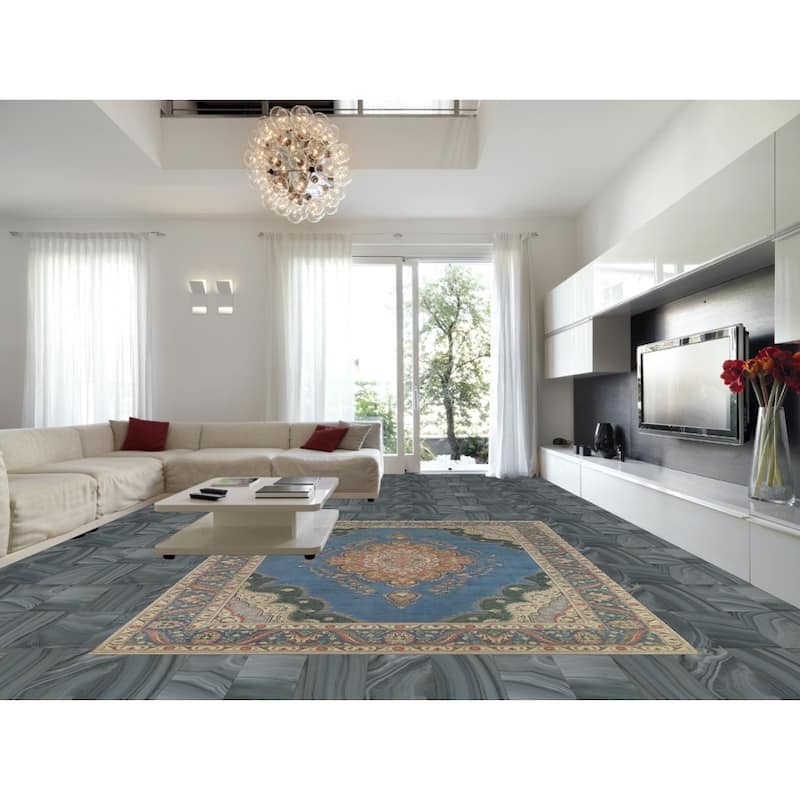 Blue Tabriz Persian Vintage Rug Handmade Wool Carpet - 9'7" x 13'0"