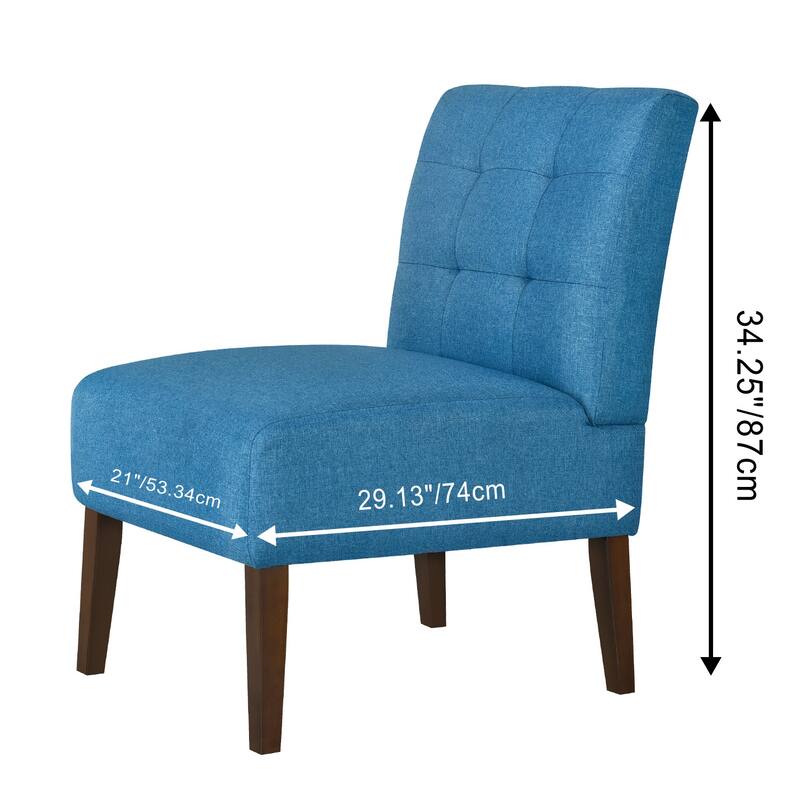 Orange Modern Armless Accent Chair - Tufted Upholstery, Wood Legs, Pin Back, Multi-Scene Fabric Side Chair