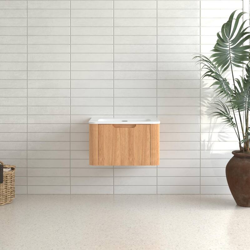 GDF Studio - Verona Floating Bathroom Vanity with Curved Edge Storage & Ceramic Basin without Faucet