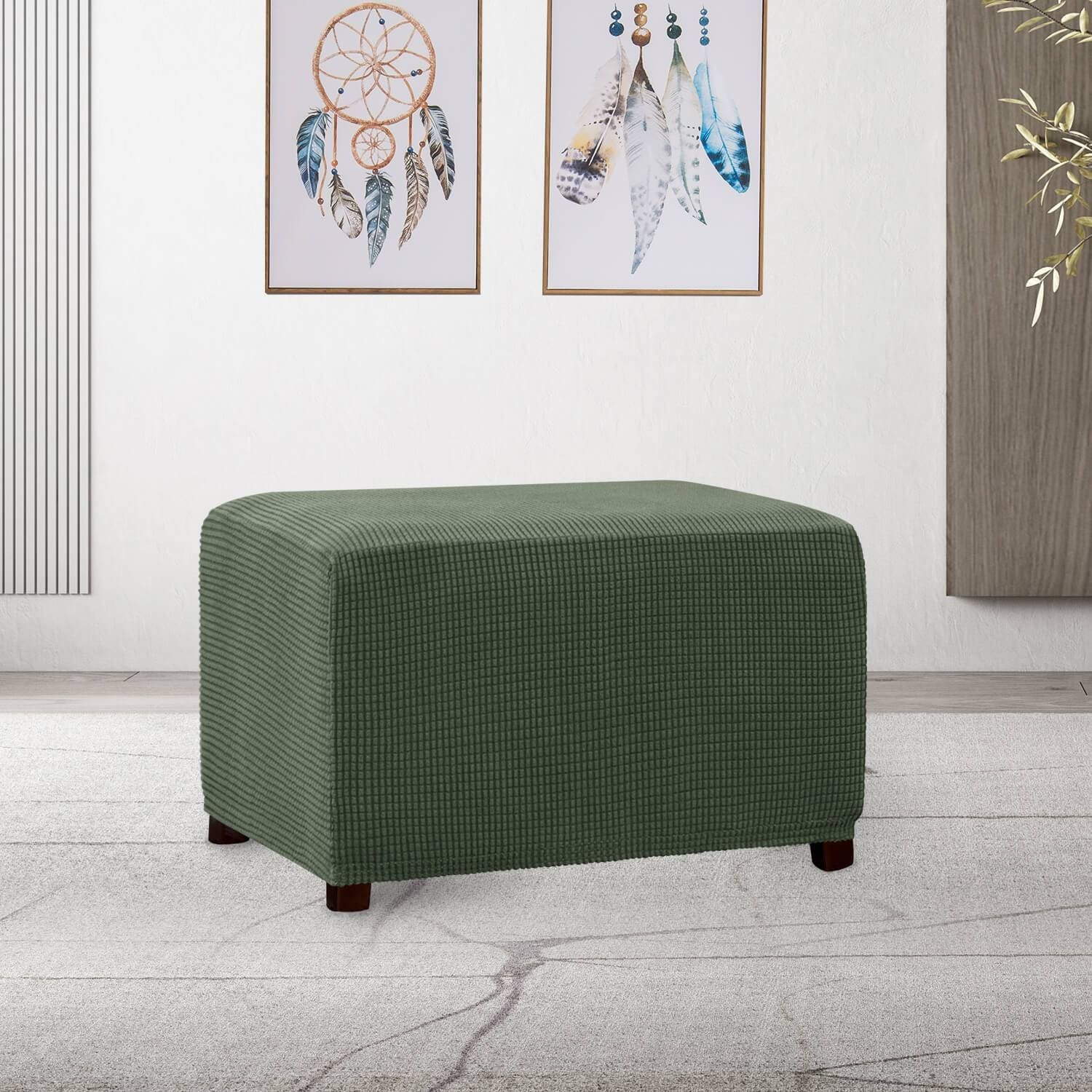 Subrtex Stretch Ottoman Slipcover Jacquard Rectangular Footstool