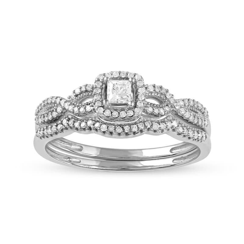 3/8ct TDW Diamond Twisted Halo Bridal Set in 10K Gold for Women - 6.5 - White