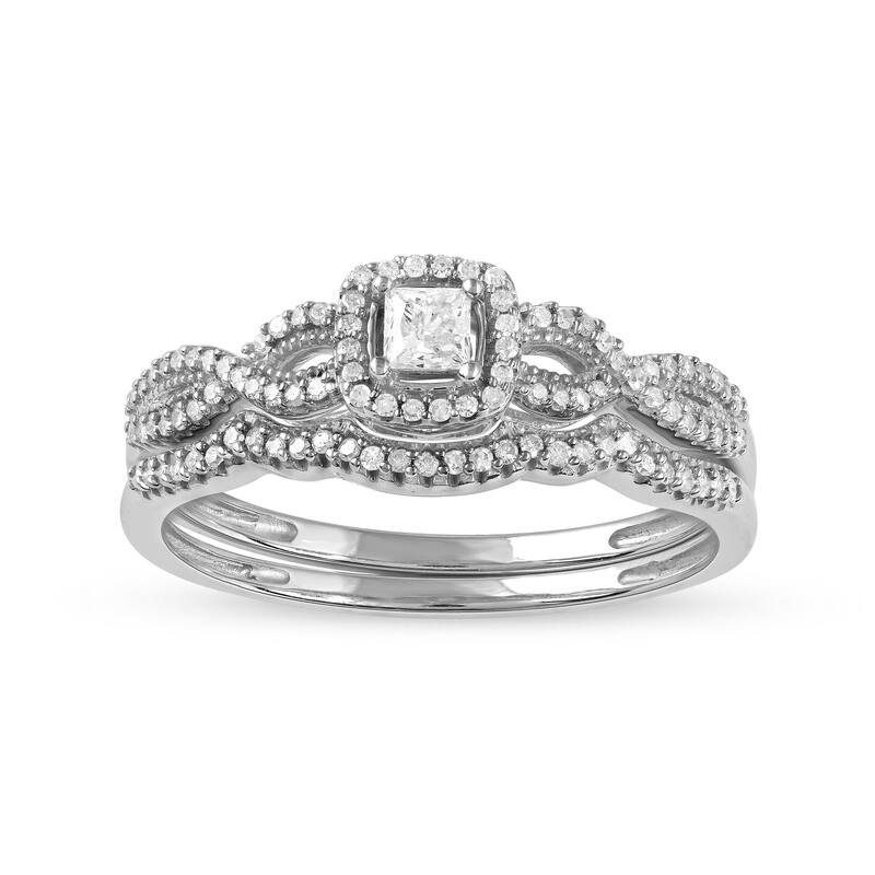 3/8ct TDW Diamond Twisted Halo Bridal Set in 10K Gold for Women