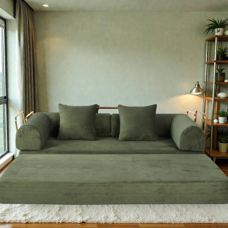 2 in 1 Foldable Sofa Bed, 75 Inch Boneless Convertible Sleeper Couch, Memory Foam Faux Fur Upholstered Floor Sofa