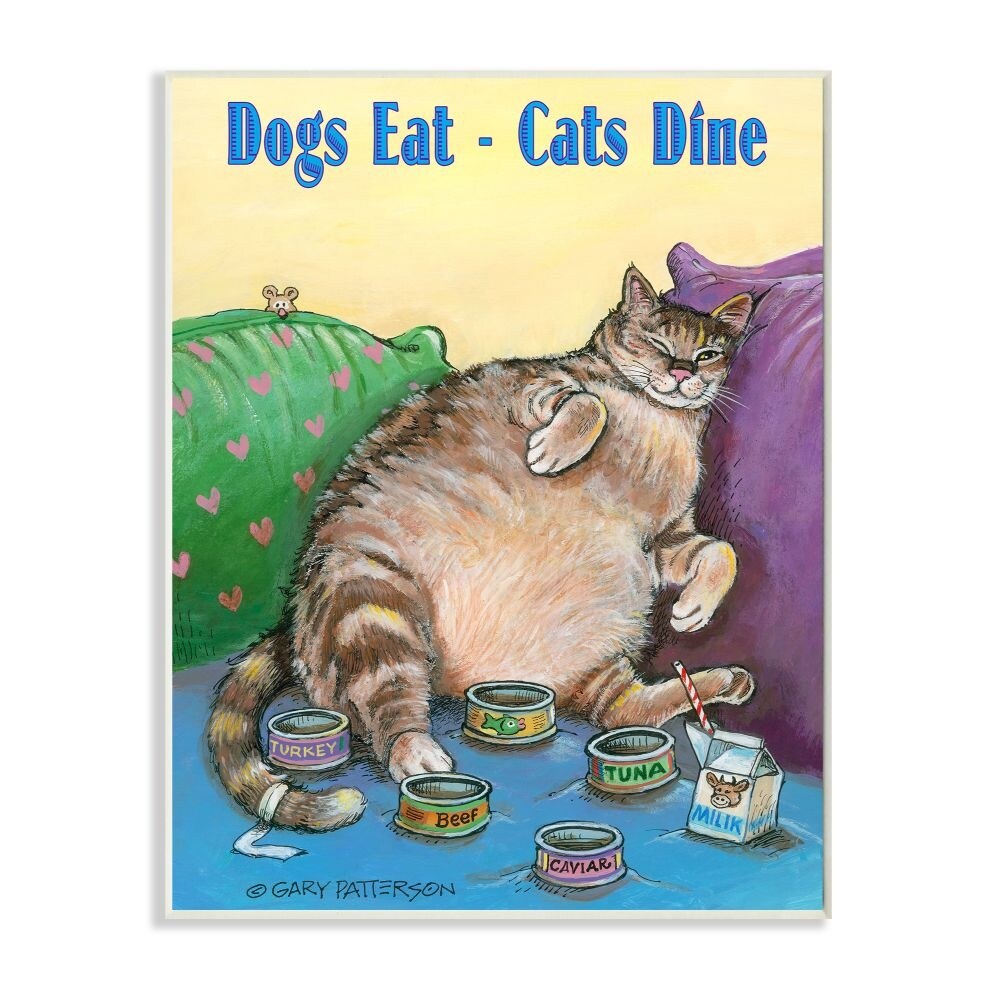 Stupell Dogs Eat Cats Dine Funny Cartoon Pet Design Wood Wall