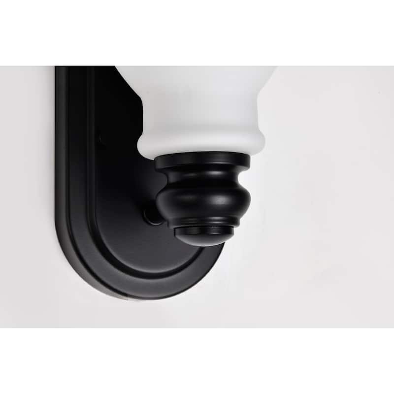 Russel 1 Light Vanity Matte Black with Satin White Glass - Matte Black
