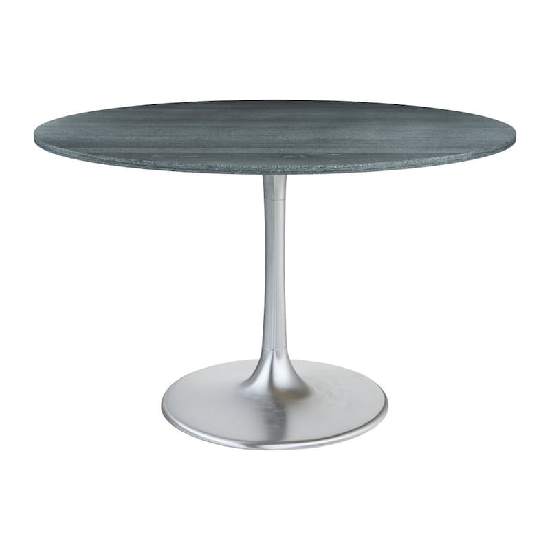 HomeRoots 48" Gray and Silver Marble and Aluminum Pedestal Base Round Top Dining Table - 48.00 in. x 29.90 in. x 48.00 in.
