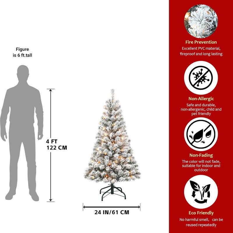 7FT Flocked Christmas Tree with 350 Warm White Incandescent Lights-Snowy Artificial Tree with 1022 Tips and Sturdy Metal Stand