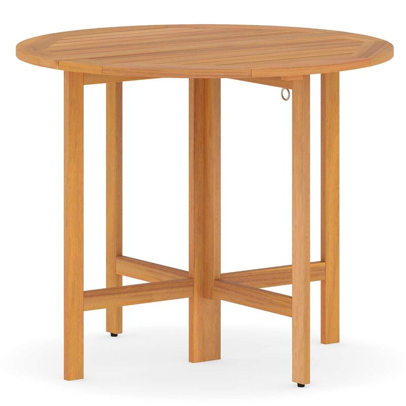 Costway 36" Outdoor Folding Round Dining Table with Slatted Tabletop - Teak - See Details